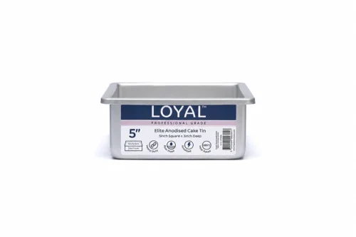 5 inch cake tin in heavy-duty anodised aluminium with 3 inch deep square sides