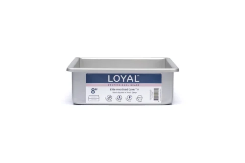 8 inch cake pan in heavy-duty anodised aluminium with 3 inch deep square sides
