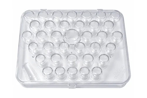 Clear piping tip storage case for organising cake decorating piping tips and tubes