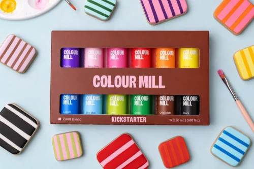 Colour Mill Paint Blend collection with 12 assorted edible food paints for detailed cake decorating artwork.
