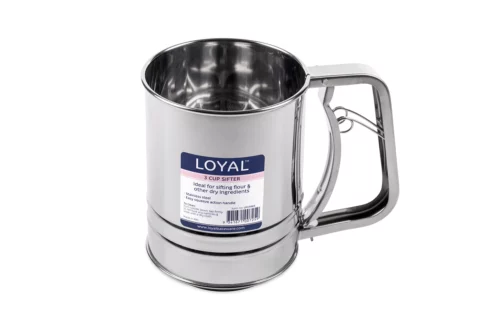 hand flour sifter stainless steel 3 cup
