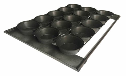 Gastronorm pie tray with 15 round impressions in a 3 x 5 configuration, self-cutting non-stick finish, model R115GNT